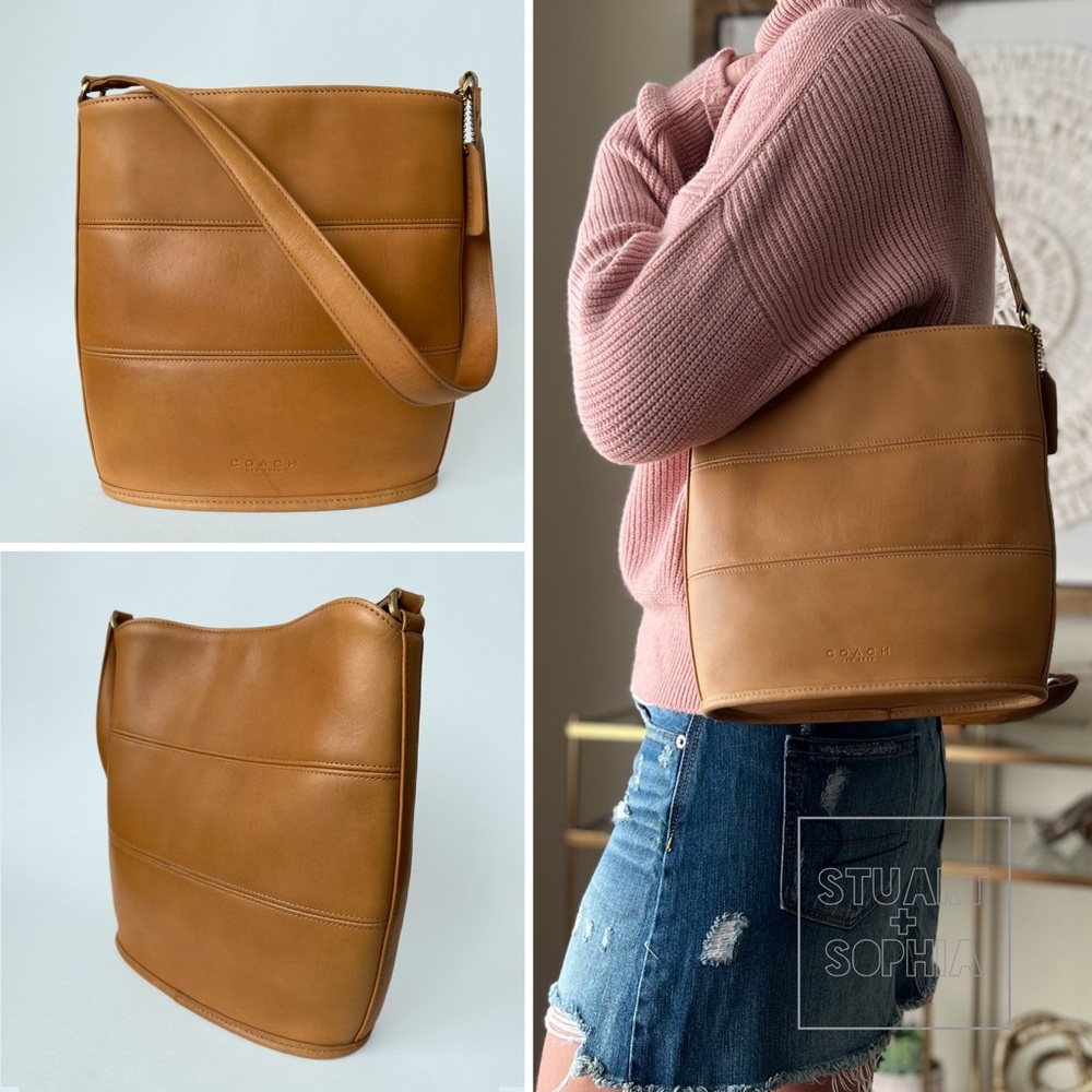 Vintage 90s Coach Tribeca 9083 Shopper Bag Camel Unlined Leather Tote